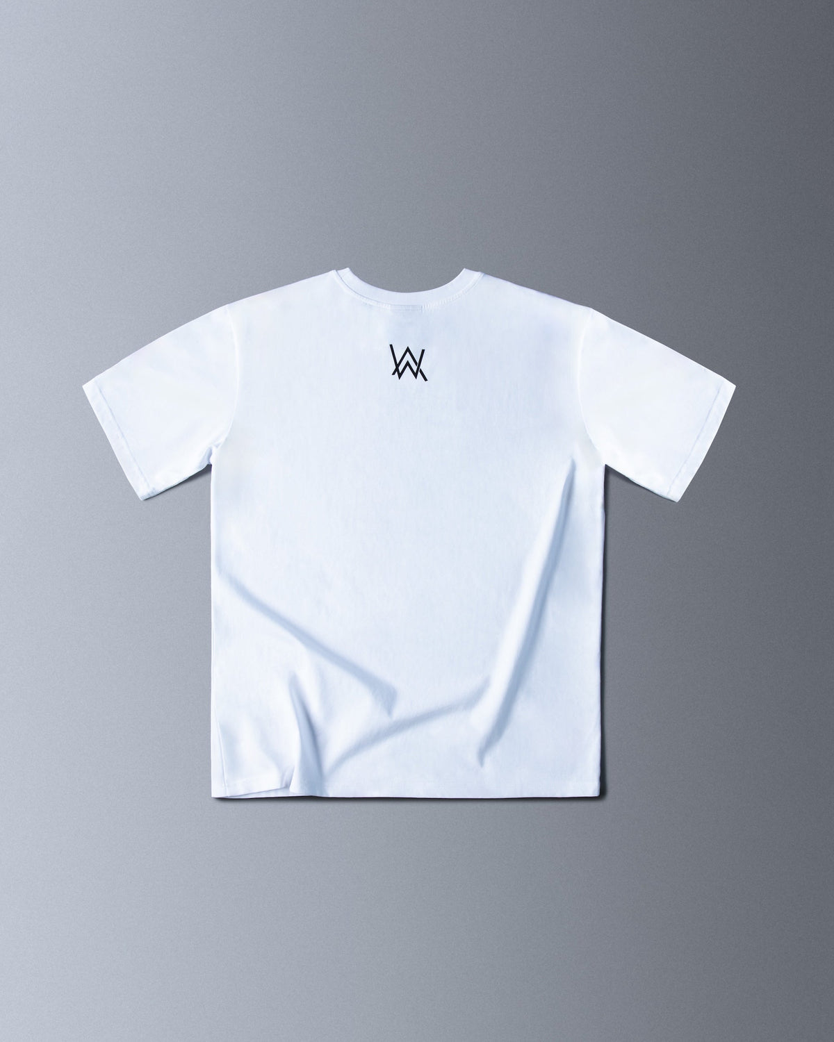Alan Walker End of the World T-Shirt back flat lay in white with a small black AW logo at the upper back