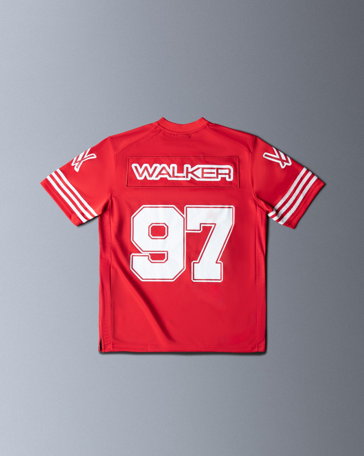 Alan Walker World of Walker 97 Jersey back flat lay, white WALKER nameplate above the large 97 on red mesh