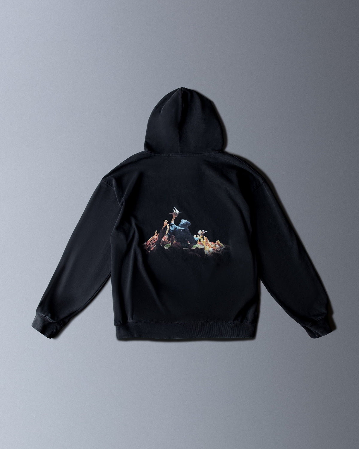 Alan Walker Heading Home Hoodie back flat lay, black fleece with the painted Heading Home crowd artwork