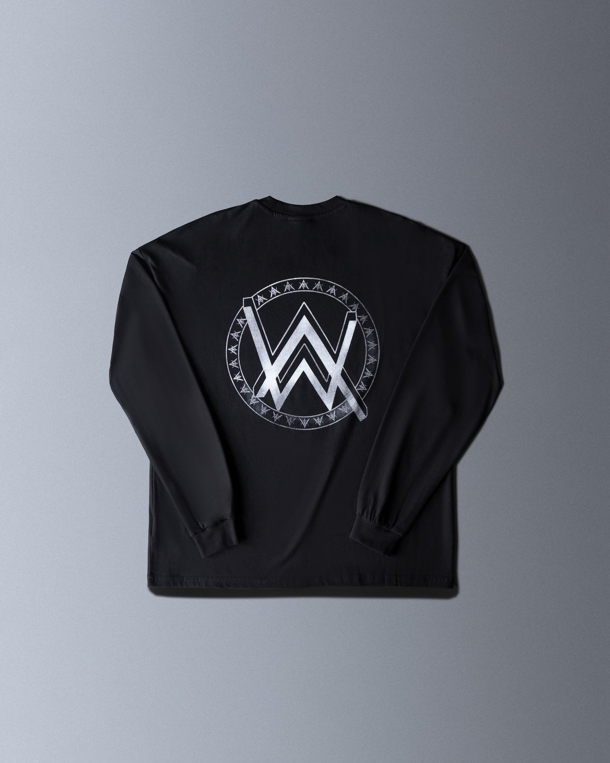 Alan Walker Monster Core Longsleeve back flat lay in black with the silver AW logo inside a runic circle