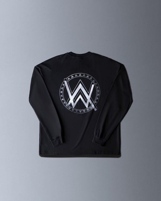 Alan Walker Monster Core Longsleeve back flat lay in black with the silver AW logo inside a runic circle