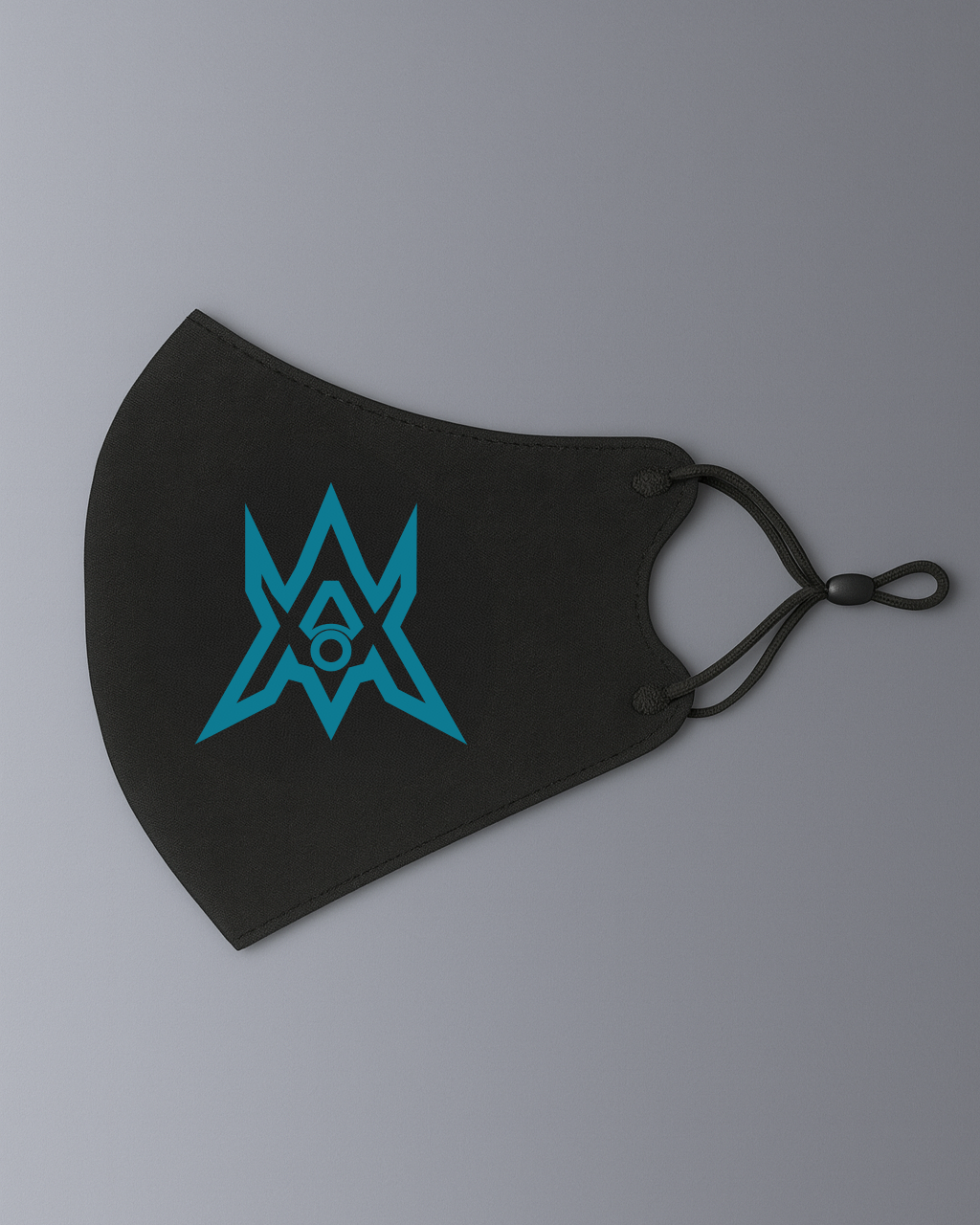 Alan Walker Unity Force Tribe Mask flat lay in black with the cyan tribe star emblem