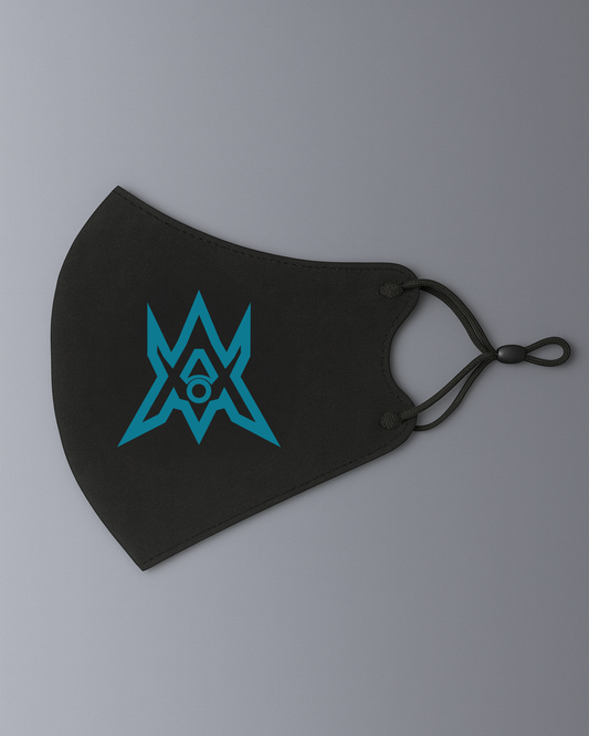 Alan Walker Unity Force Tribe Mask flat lay in black with the cyan tribe star emblem