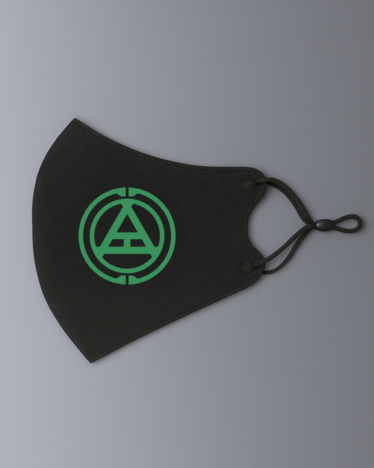 Alan Walker Creator Circle Tribe Mask in black, green triangle and circle emblem with elastic ear loops