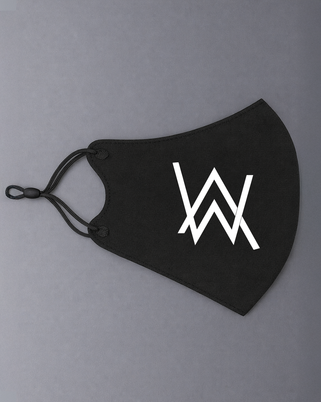 Alan Walker Creator Circle Tribe Mask reverse side, black contoured face mask with a white AW logo