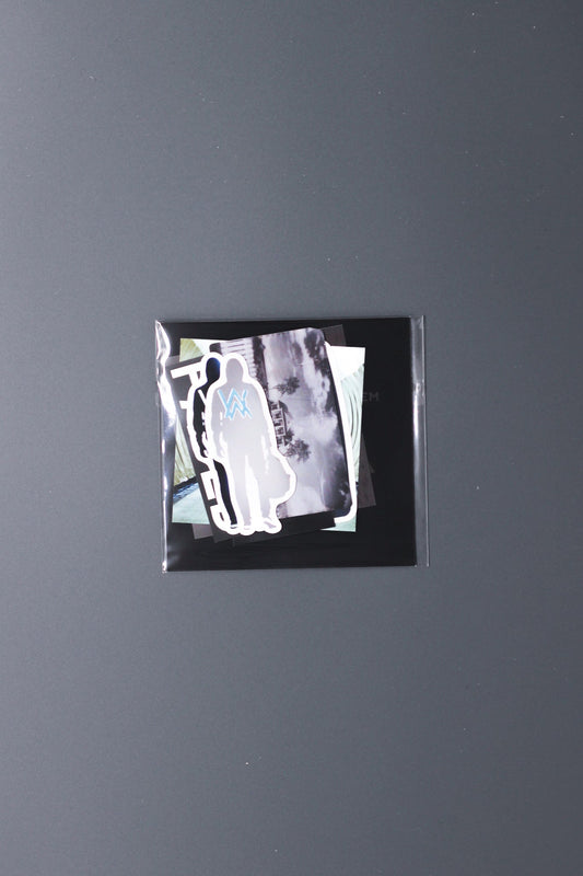 Alan Walker Faded Sticker Pack in its sealed packet, hooded figure and monochrome Faded decals inside