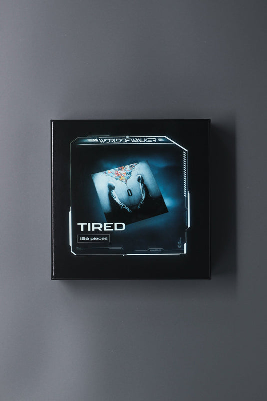 Alan Walker Tired Puzzle box in black, front packaging with the blue Tired artwork and 500 piece label