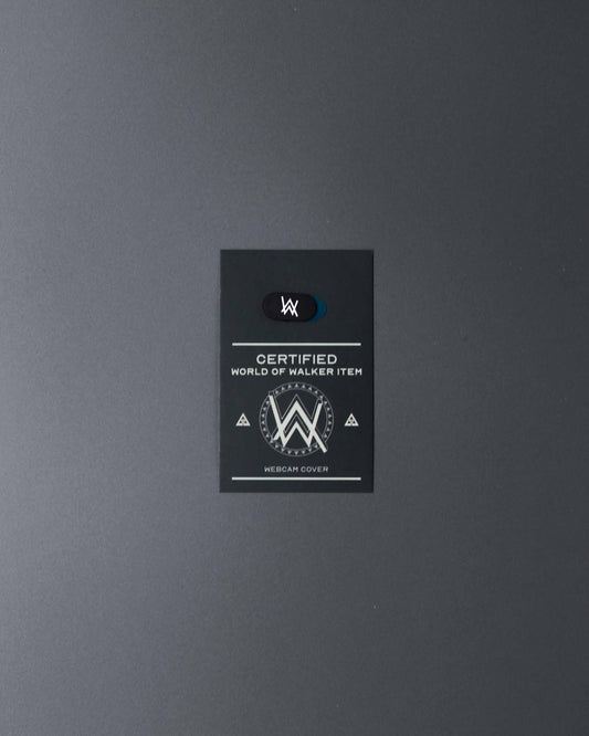 Alan Walker Webcam Cover on its black World of Walker card, slim AW branded laptop camera slider