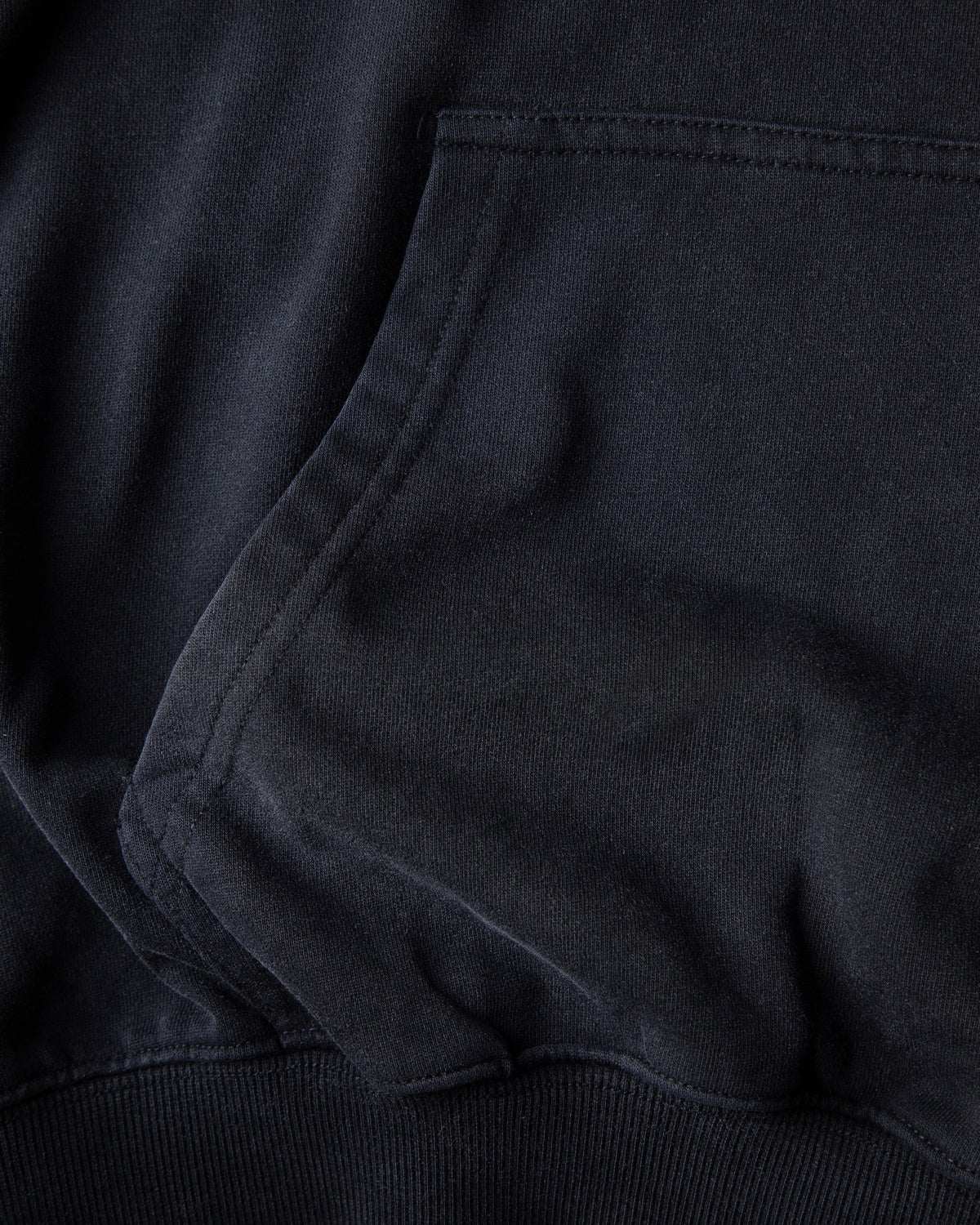 Alan Walker Heading Home Hoodie pocket detail, stitched kangaroo pouch on heavyweight black fleece