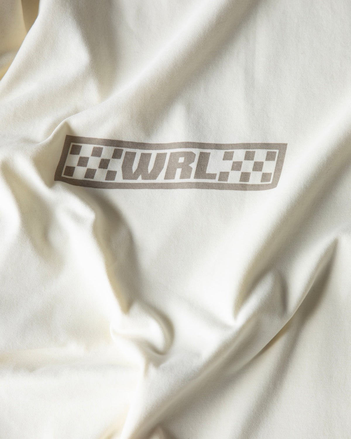 Alan Walker WRL Logo Longsleeve chest print macro, grey checkered flag WRL box logo on off-white cotton