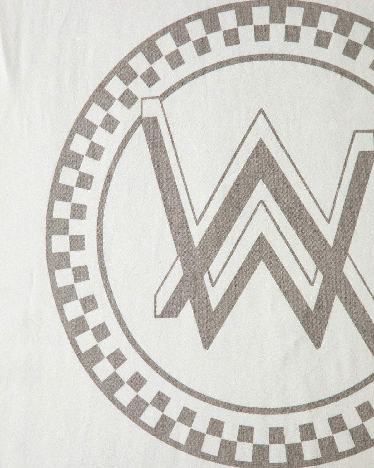 Alan Walker WRL Logo Longsleeve back print macro, chequered circle and grey AW mark on off-white fabric