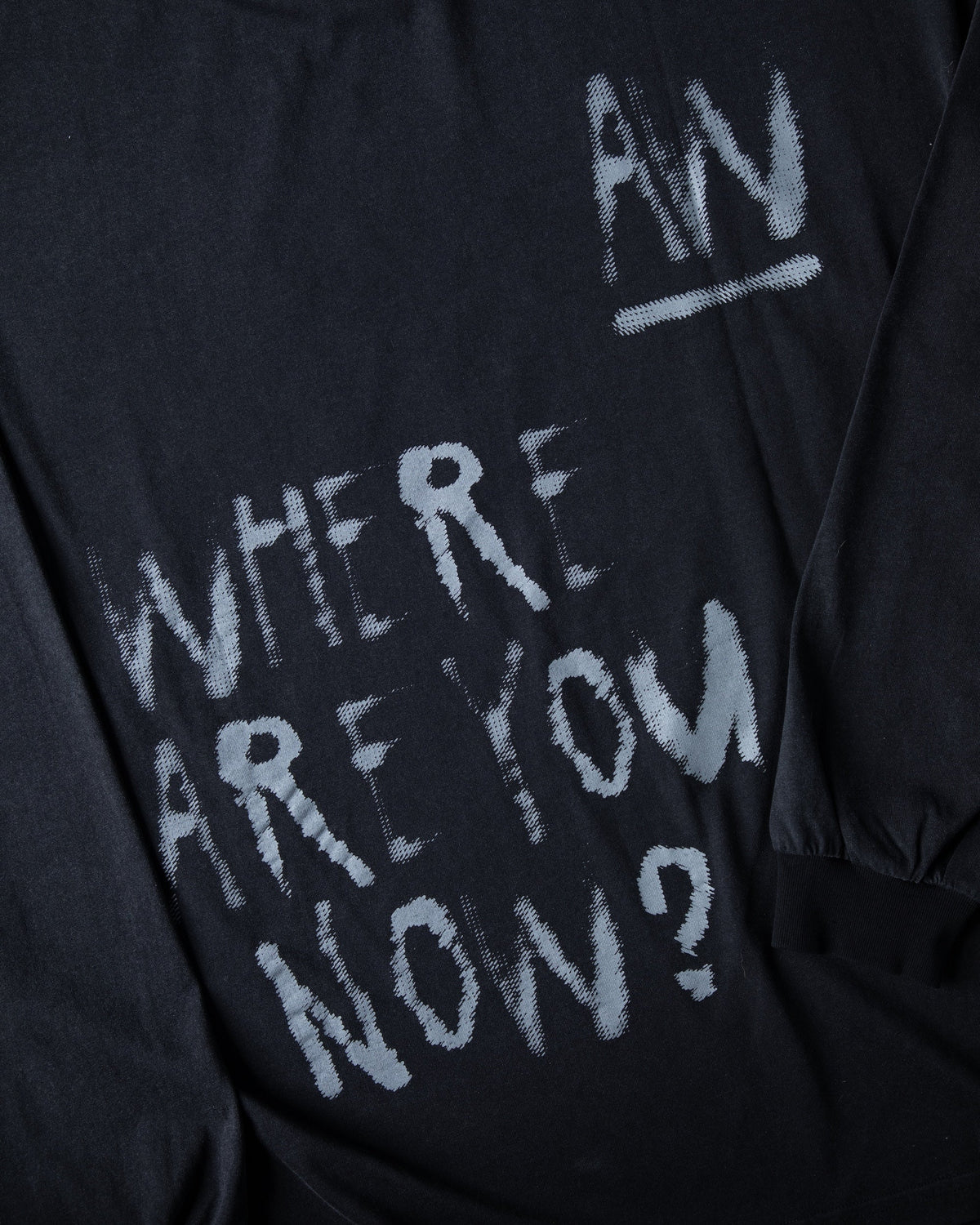 Alan Walker Faded Graffiti Longsleeve back print detail, hand painted Where Are You Now lettering in grey