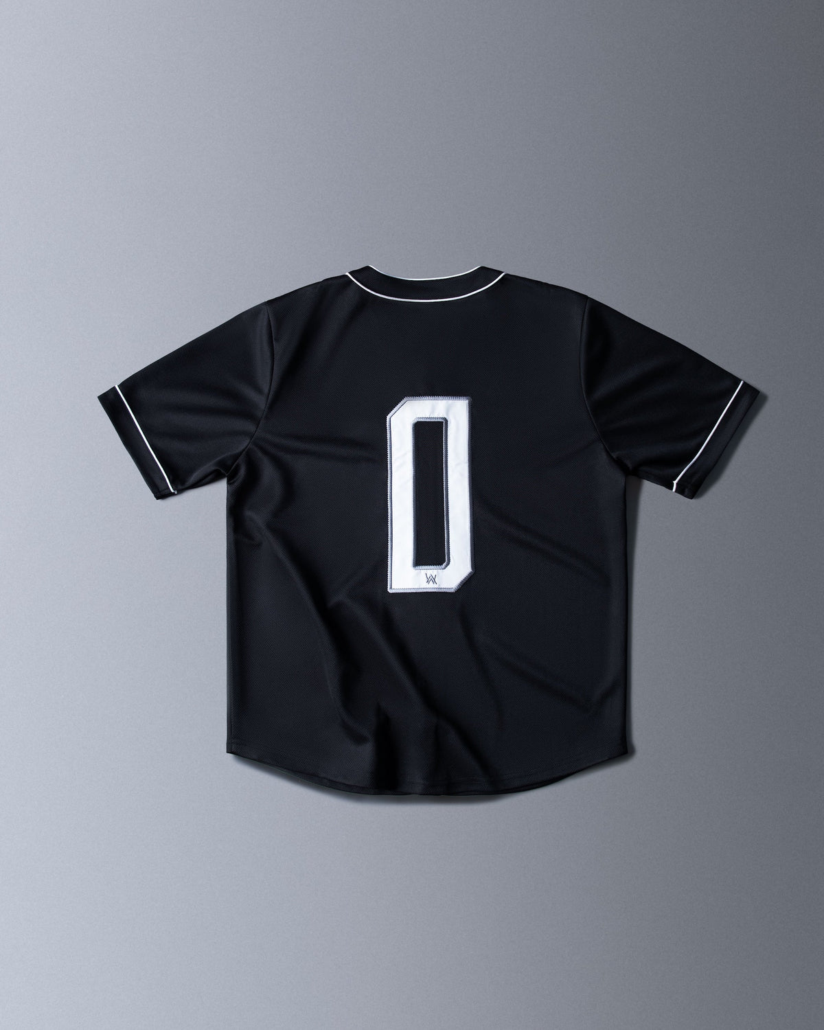 Alan Walker 0 Baseball Jersey back view in black with the bold white number 0 and contrast sleeve trim