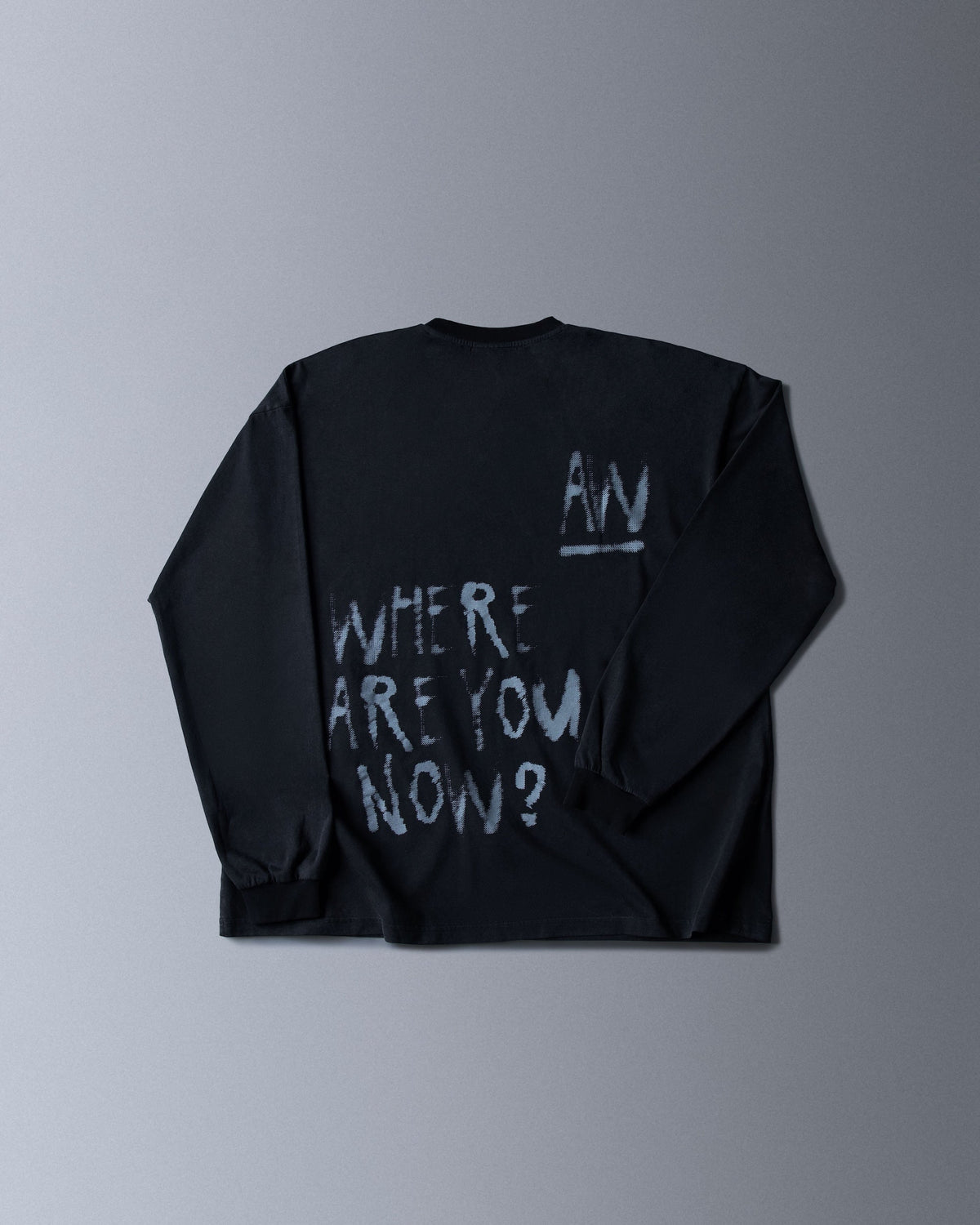 Alan Walker Faded Graffiti Longsleeve back flat lay in black with the painted Where Are You Now lyric