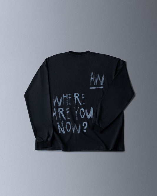 Alan Walker Faded Graffiti Longsleeve back flat lay in black with the painted Where Are You Now lyric