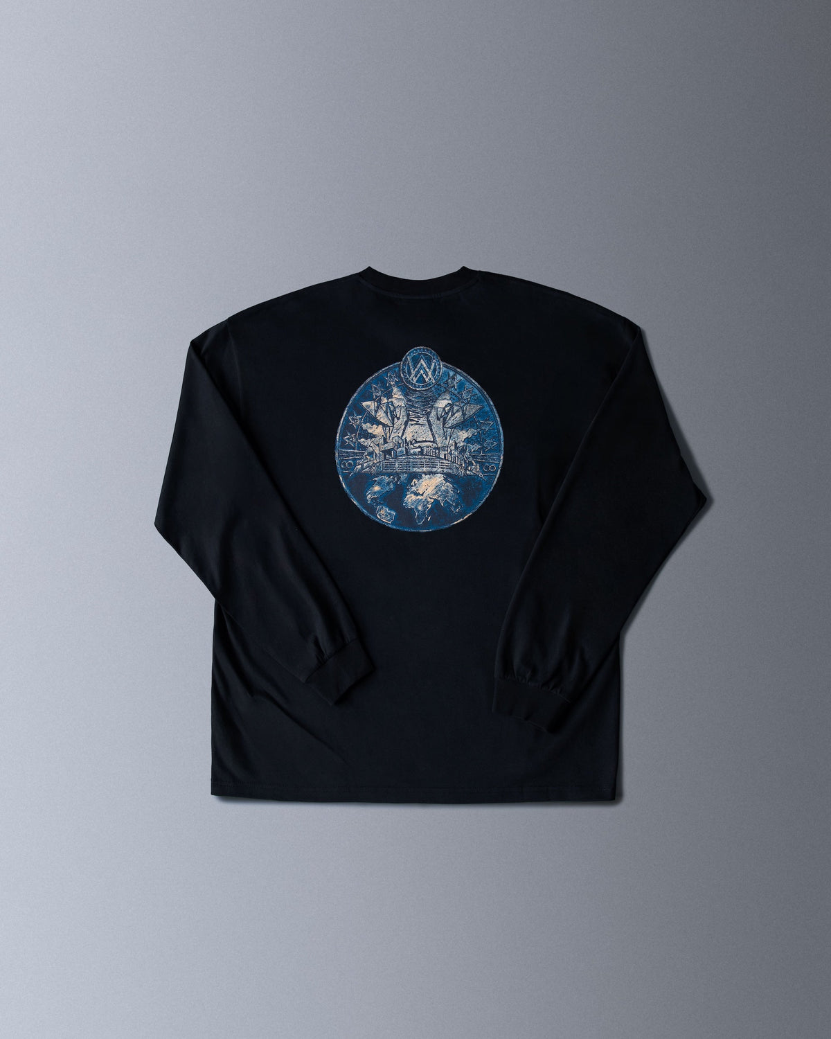 Alan Walker Prophecy Disc VIII Longsleeve in black, back flat lay with blue and gold prophecy disc graphic