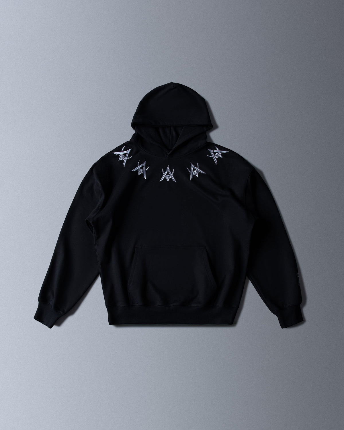 Alan Walker Rise of the Drone Bundle AV8 hoodie in black, front flat lay with drone motifs across the chest