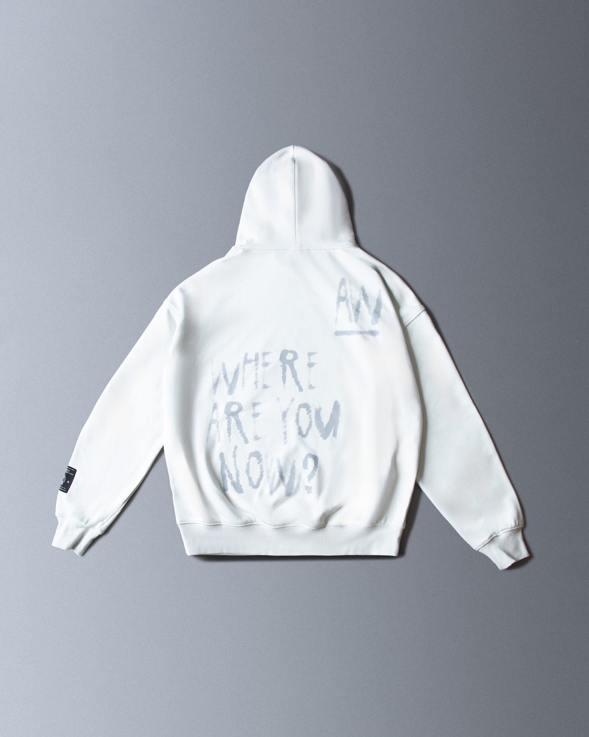 Alan Walker Faded Graffiti Hoodie off white back flat lay with the sprayed Where Are You Now lettering
