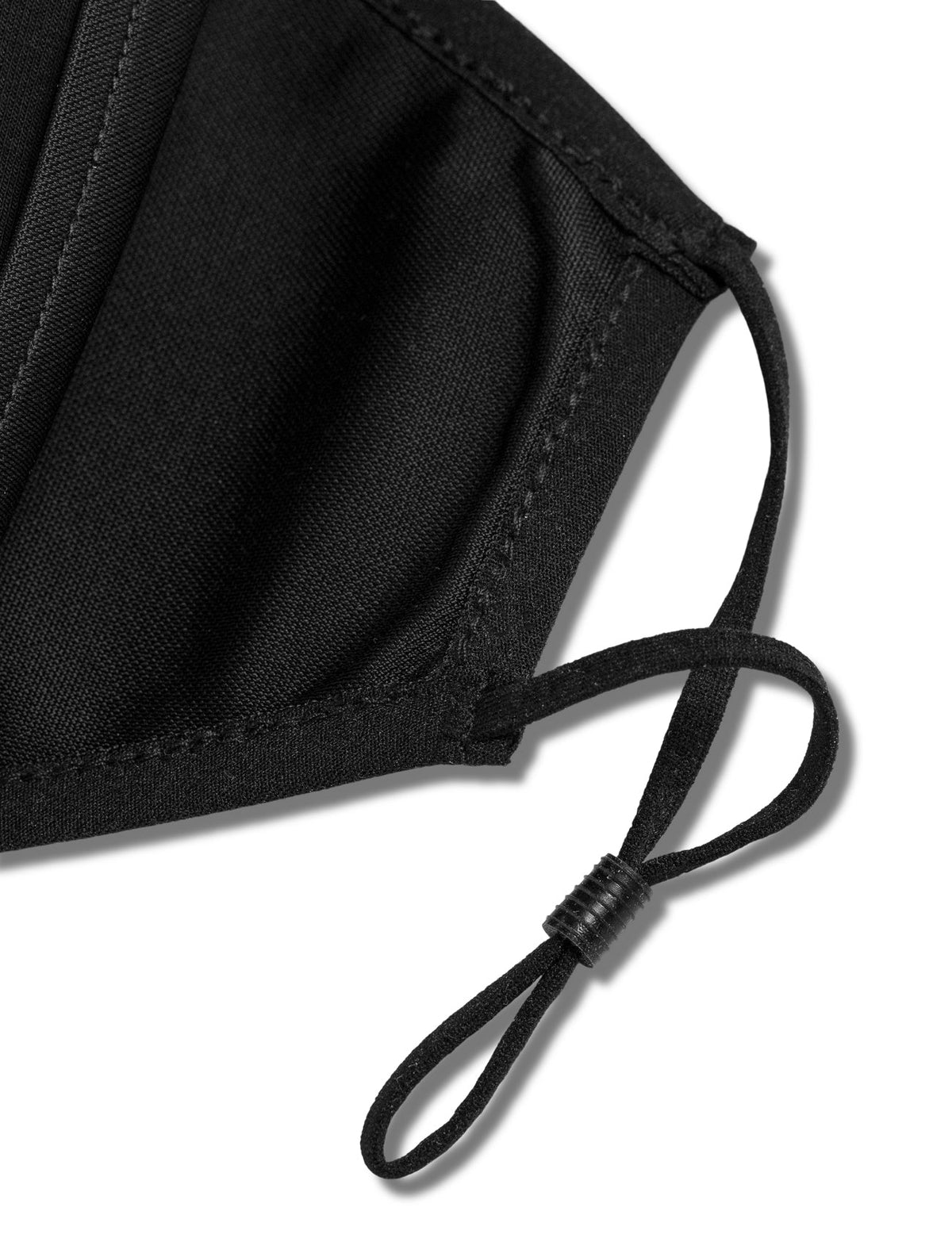 Alan Walker Repeat Logo Mask side detail, black face mask with elastic ear loop and toggle adjuster