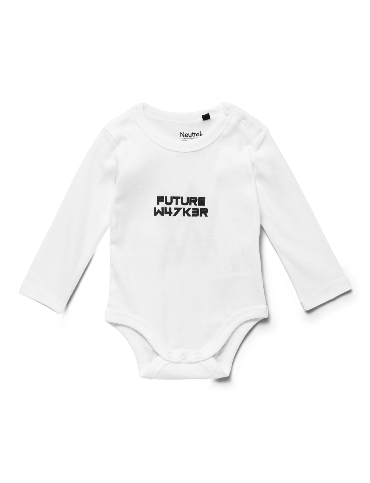 Alan Walker Future Walker Baby Body in white, long sleeve bodysuit with the Future W4LK3R chest print