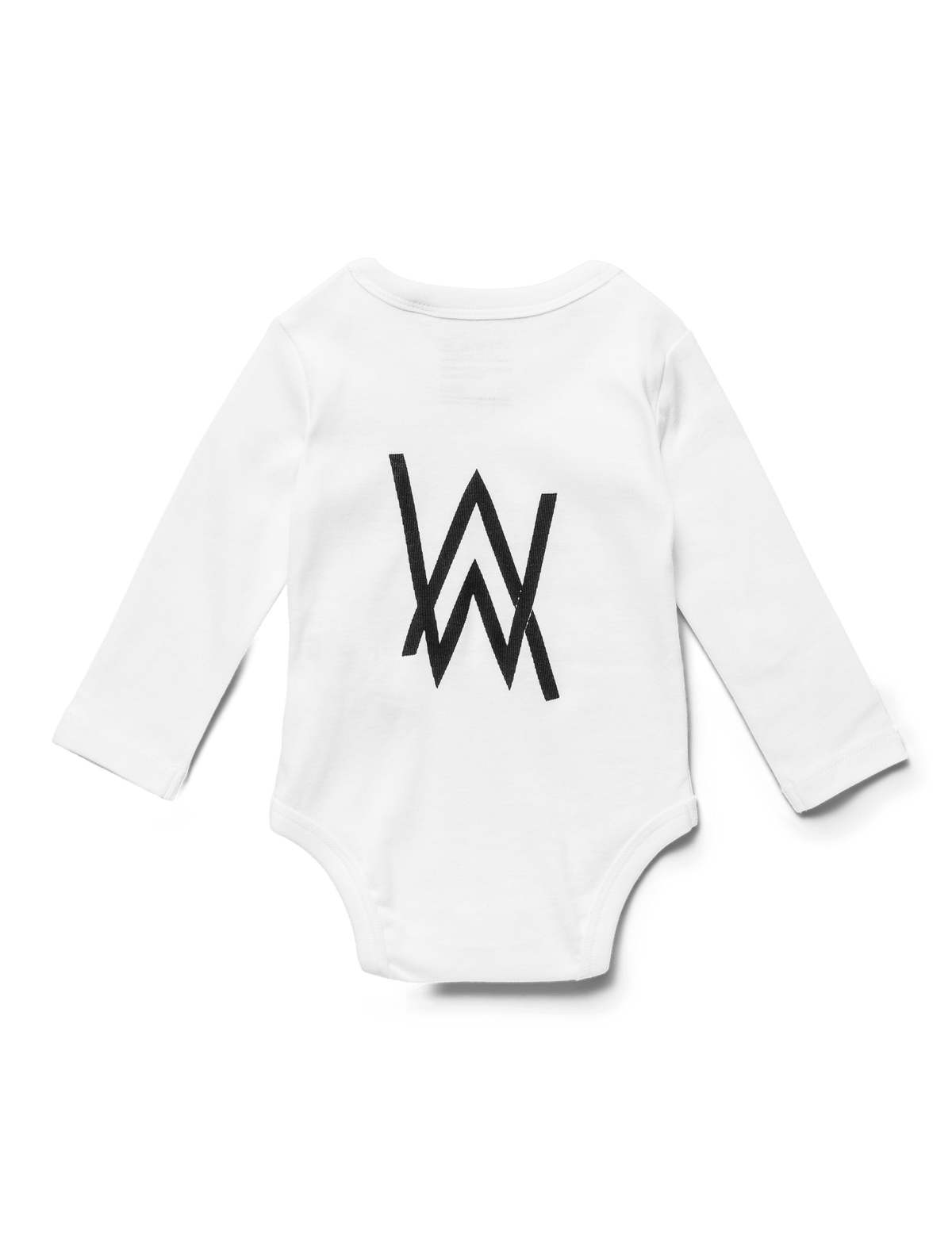 Alan Walker Future Walker Baby Body back view in white with the large black AW logo across the middle