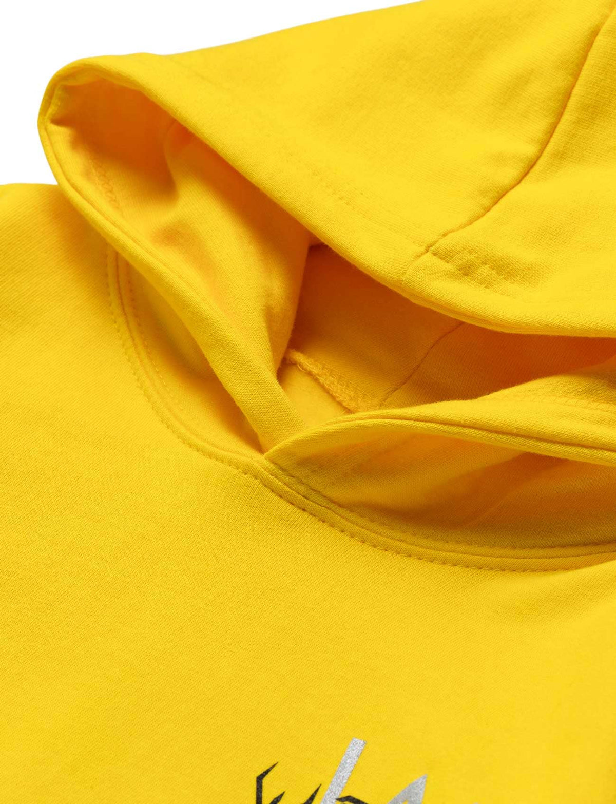 Alan Walker Walkerverse Stage Kids Hoodie hood and drawcord detail on yellow cotton, Walker kids merch