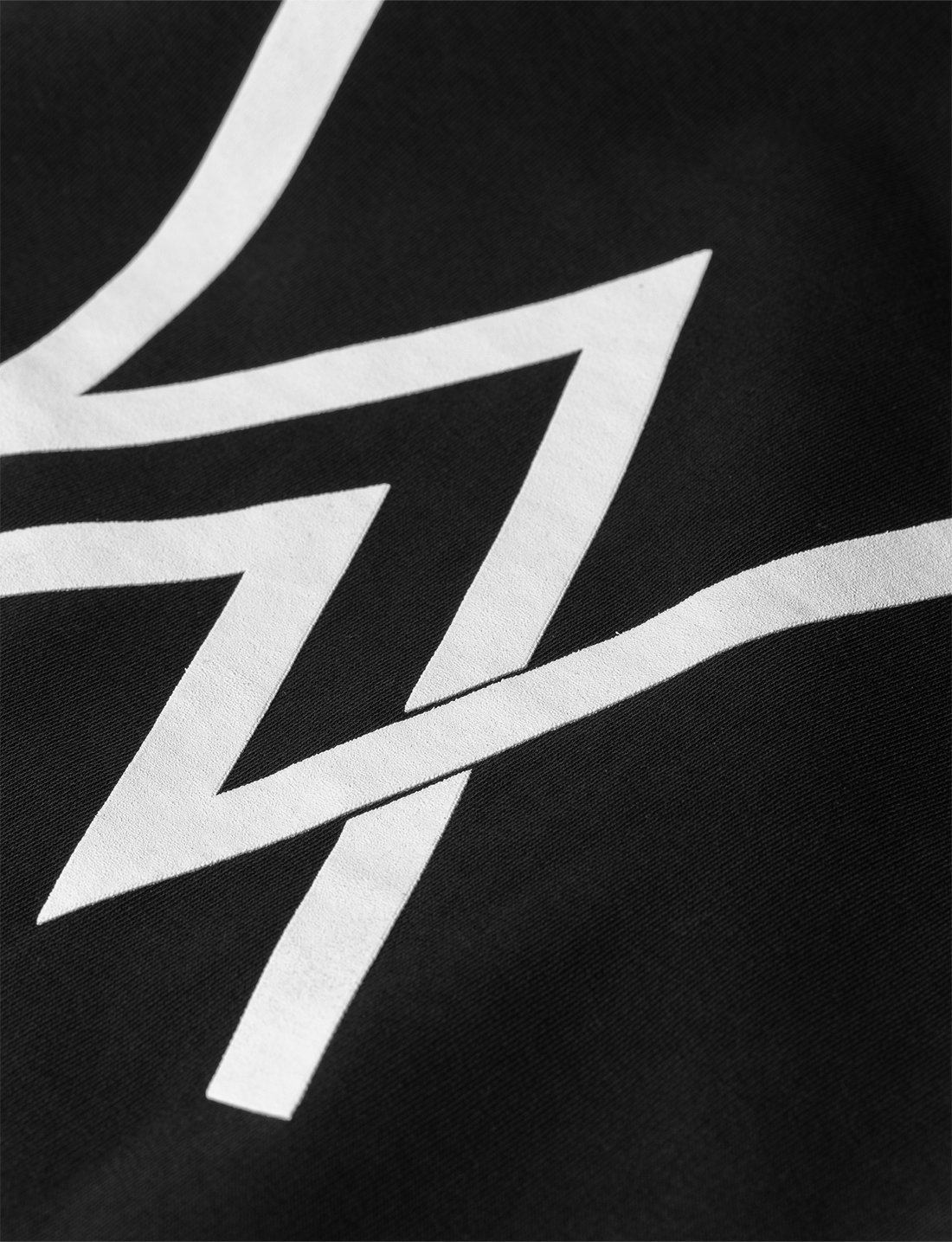 Alan Walker Core Logo Hoodie back print detail, oversized white AW logo strokes filling the black fleece