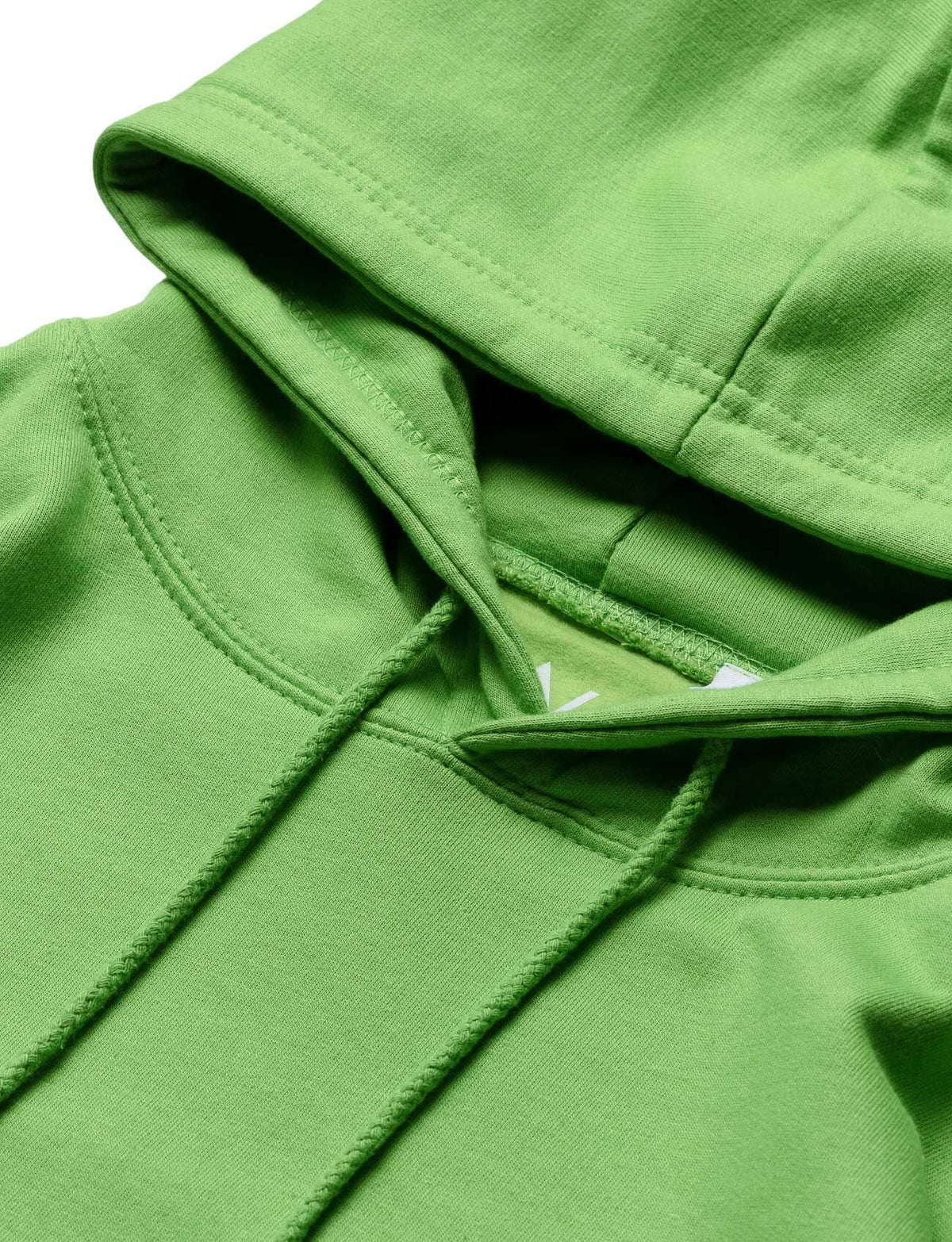Alan Walker Stage Hoodie green hood close-up, heavy cotton fleece with drawcords and stitched seams