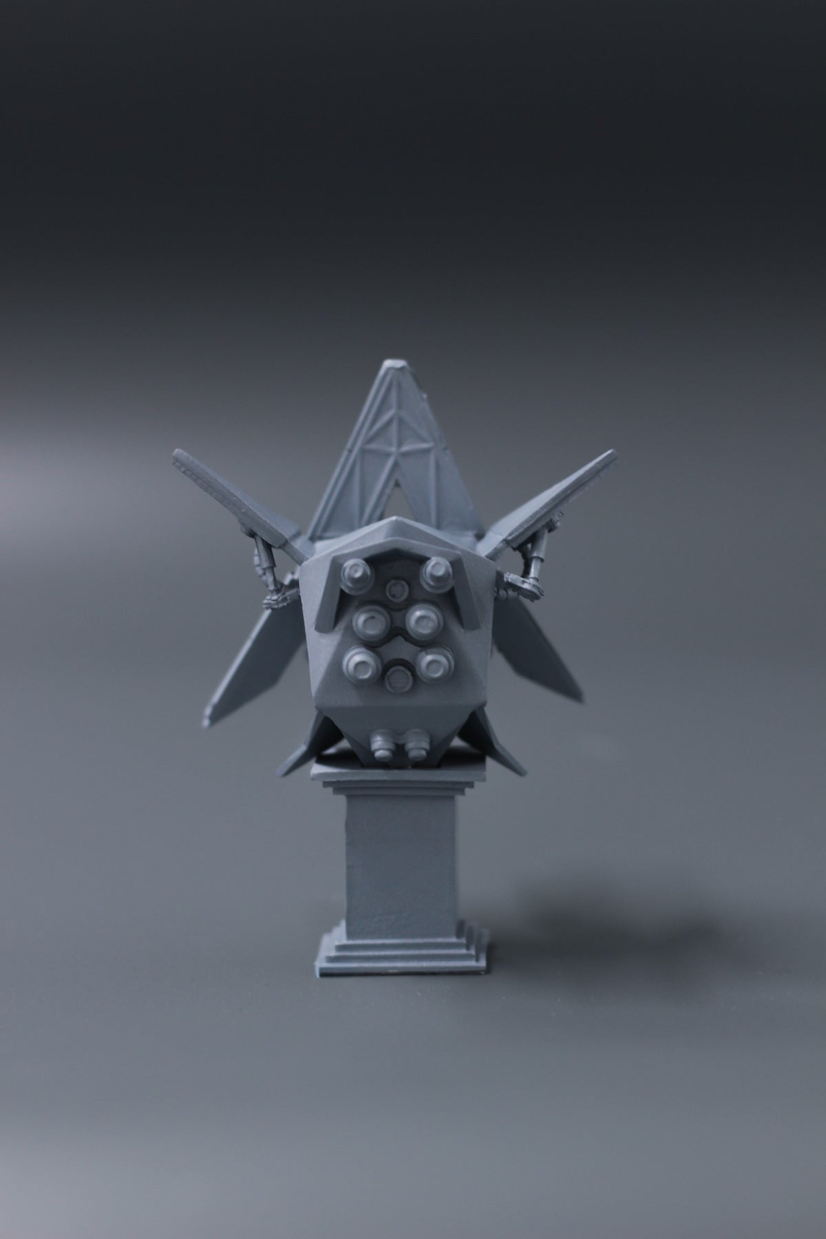 Alan Walker Rise of the Drone Bundle AV8 Figurine front view, grey drone model mounted on a plinth stand