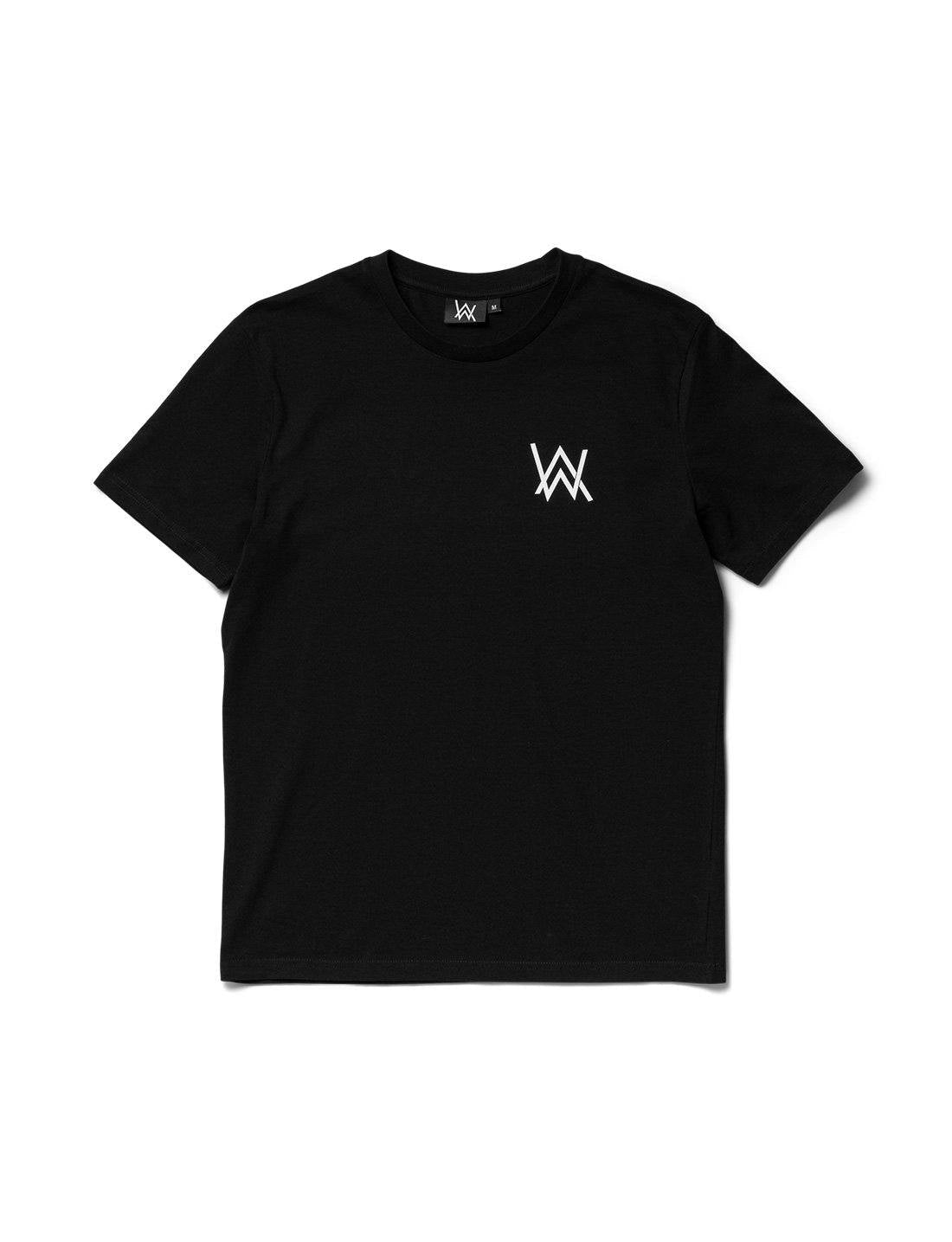 Alan Walker Core W47K3R5 J01N T-Shirt front flat lay, black tee with a small white AW logo on the chest