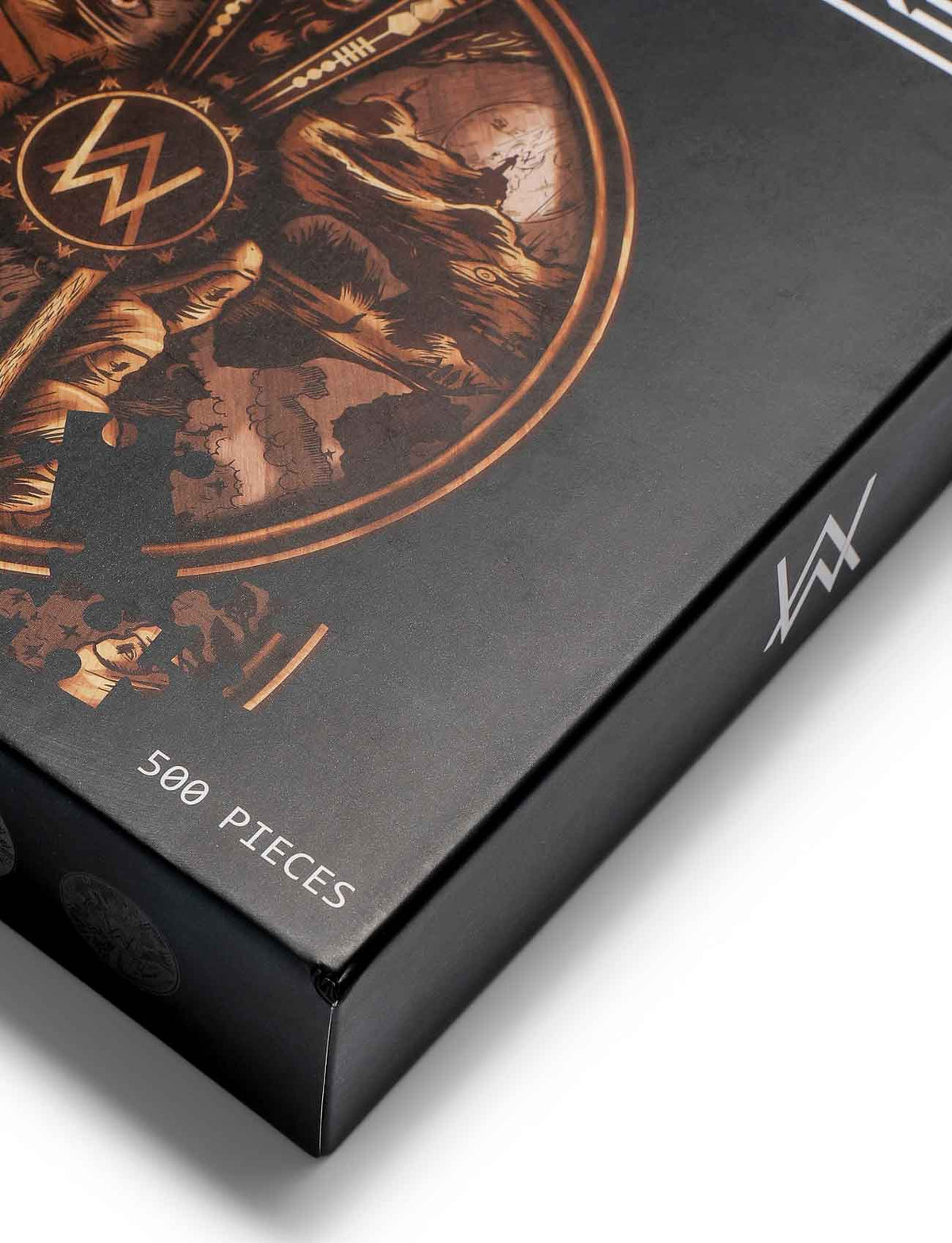 Alan Walker World of Walker Puzzle Prophecy Disk 3 packaging detail, embossed AW logo and 500 Pieces on black