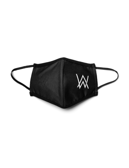 Alan Walker Core Logo Face Mask in black with a white AW logo and stretch ear loops