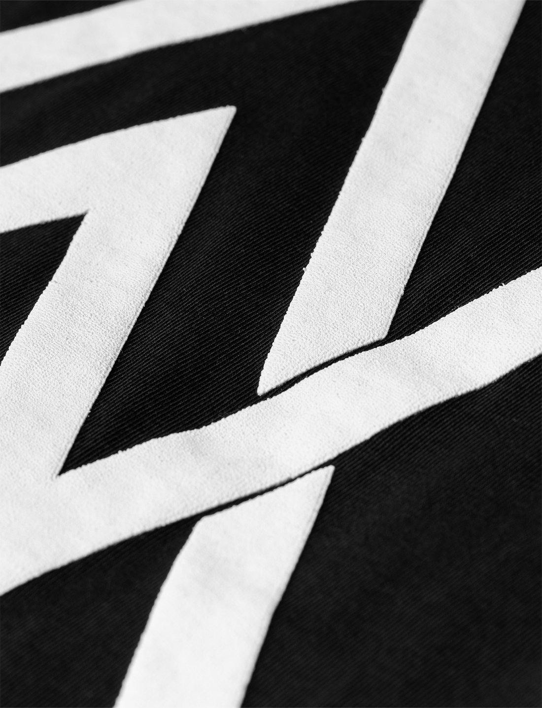 Alan Walker Core Logo T-Shirt print macro, thick white AW logo strokes across the black cotton weave