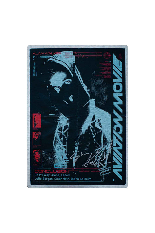 Alan Walker Aviation Movie Aluminum Plaque Conclusion, metal plate showing a masked Walker and signature
