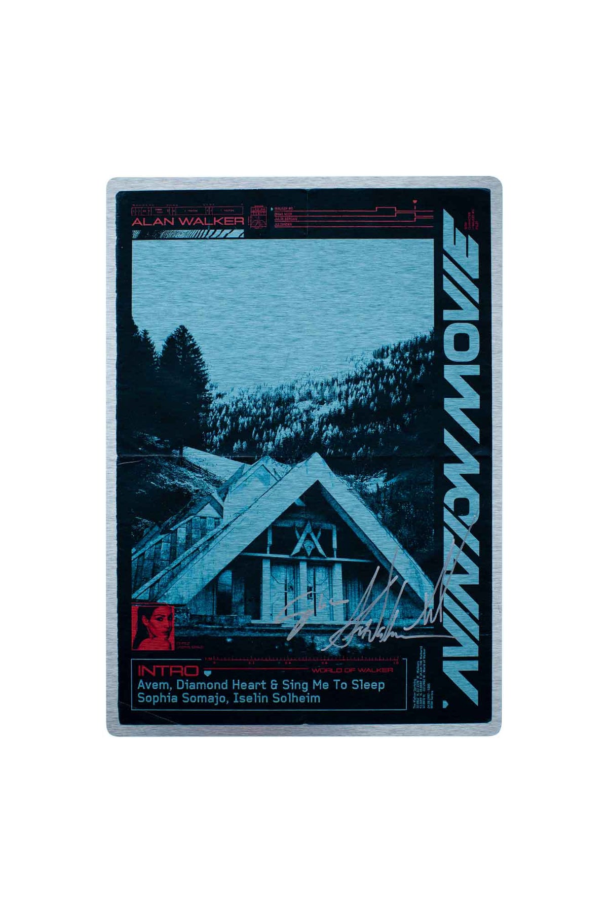 Alan Walker Aviation Movie Aluminum Plaque Intro, blue printed metal plate with cabin artwork and track list