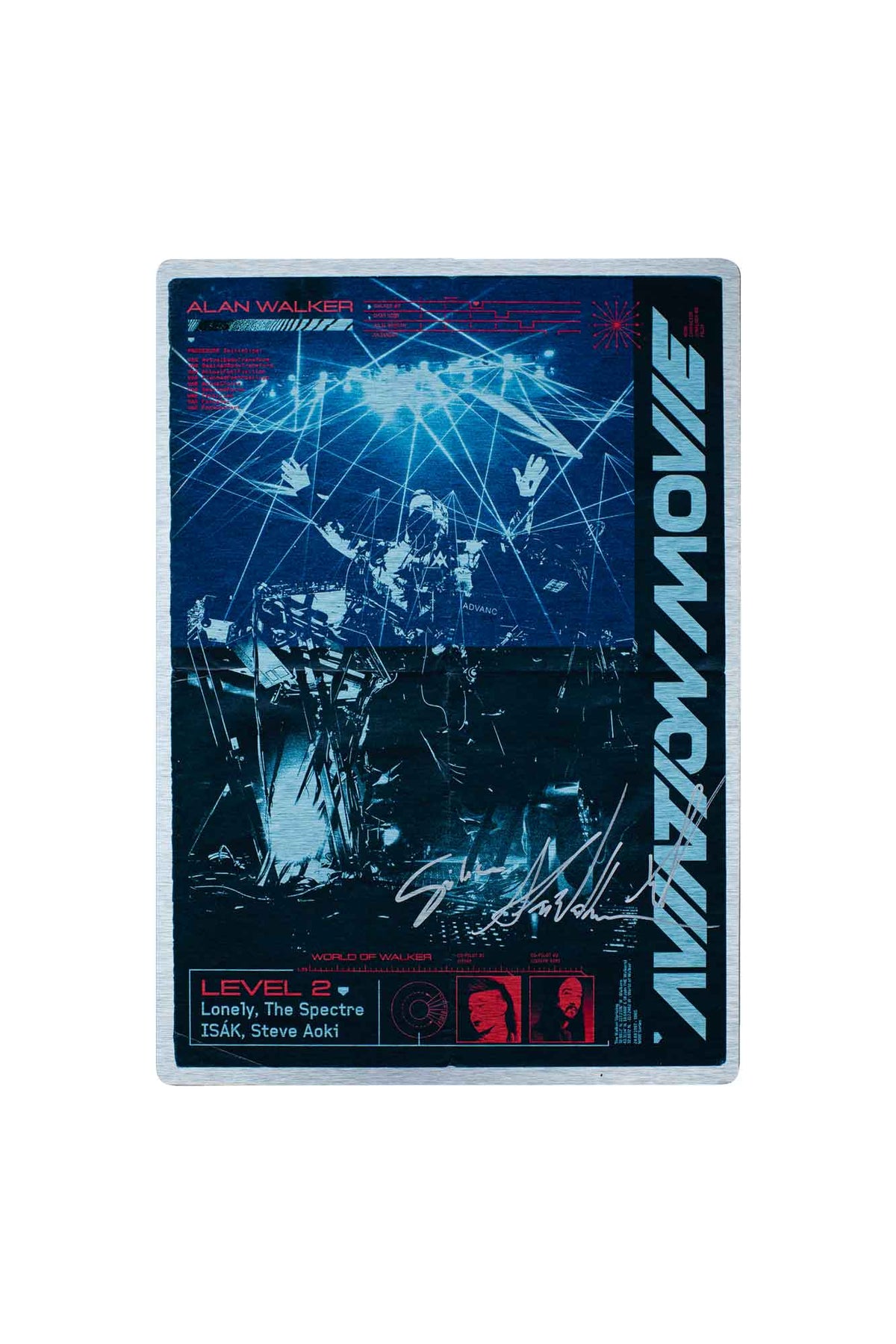 Alan Walker Aviation Movie Aluminum Plaque Level 2, metal plate with a blue live stage scene and signature