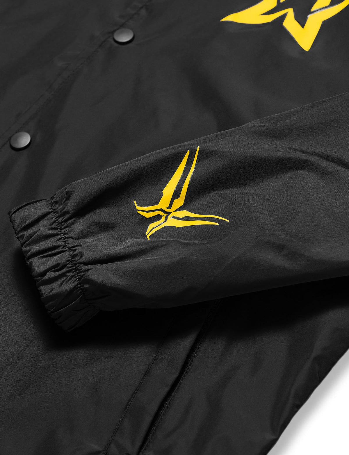 Alan Walker Walkerverse Crew Jacket sleeve detail with a yellow Walker graphic and elasticated cuff